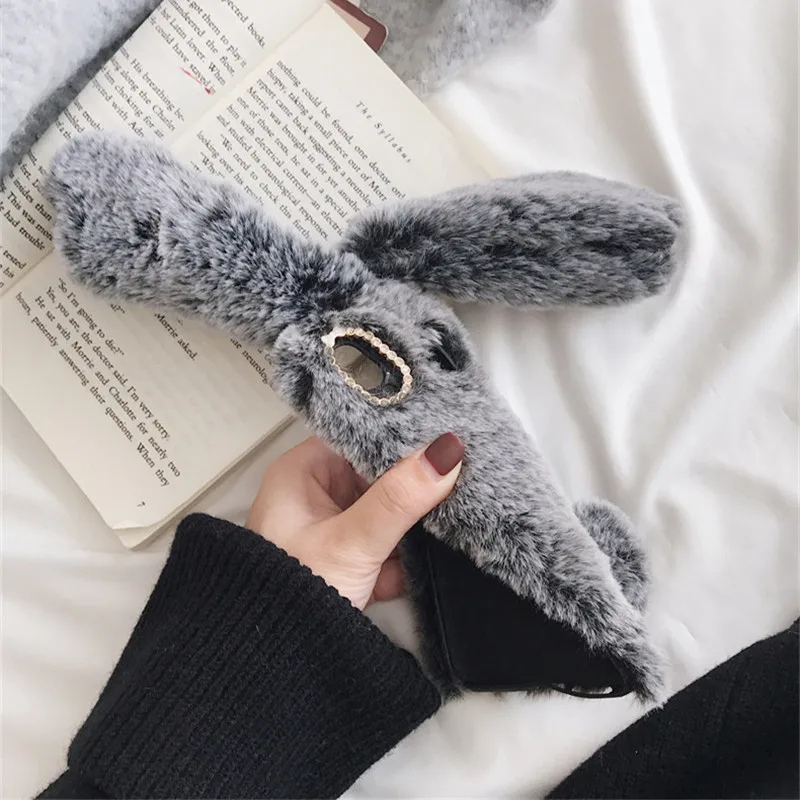 Cute Fluffy Rabbit Hair Fur Phone Case for HTC U12 PLUS/LIFE U11 U Play 10 EVO Google Pixel 3 XL 2 XL Diamond Plush Bunny Cover