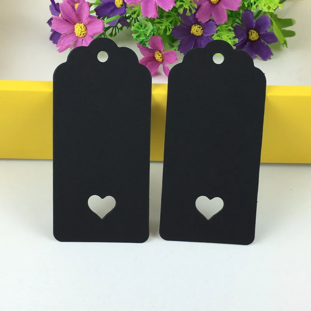 

200PCS/Lot 9.5*4.5cm Black Paper Hang Tags Black Lace Scallop With Heart Hole Blank Kraft Tags DIY Price Tag Accept Custom Logo