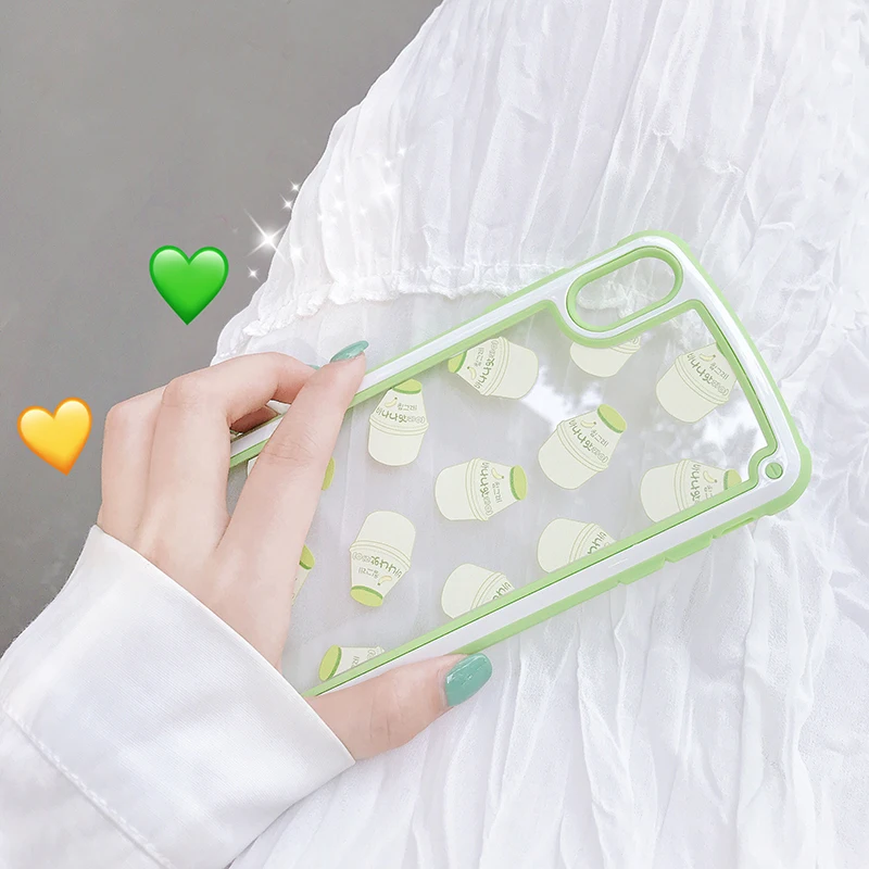 Case For iPhone Xr X Xs Max Cover Korean Lovely Banana Milk Transparent Shockproof Hybrid Cases 8 7 Plus 6S | Мобильные телефоны и