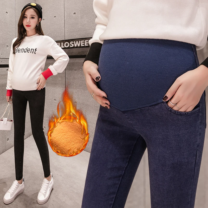 Теплые бархатные Леггинсы для беременных Брюки Для женщин зима Одежда Новый