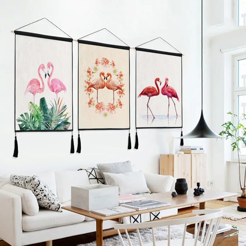 Simple Tropical Plant Theme Flamingo Hanging Decorative Painting Tapestry Nordic Style Background Wall Home Decor | Дом и сад