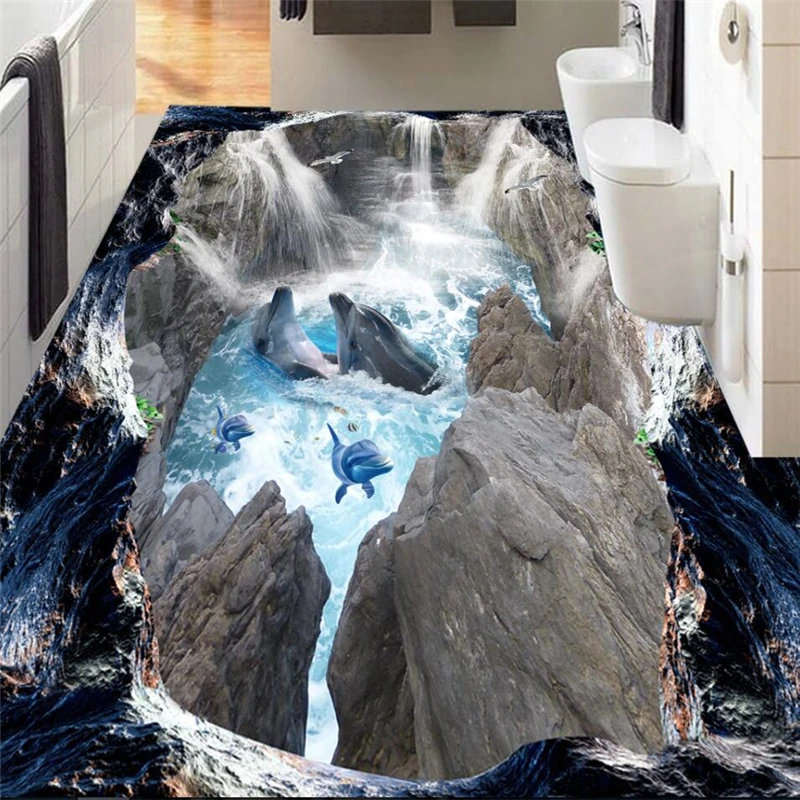 Wellyu 3D Долина скала водопад морская дорожка для ванной Пол на заказ Большая фреска