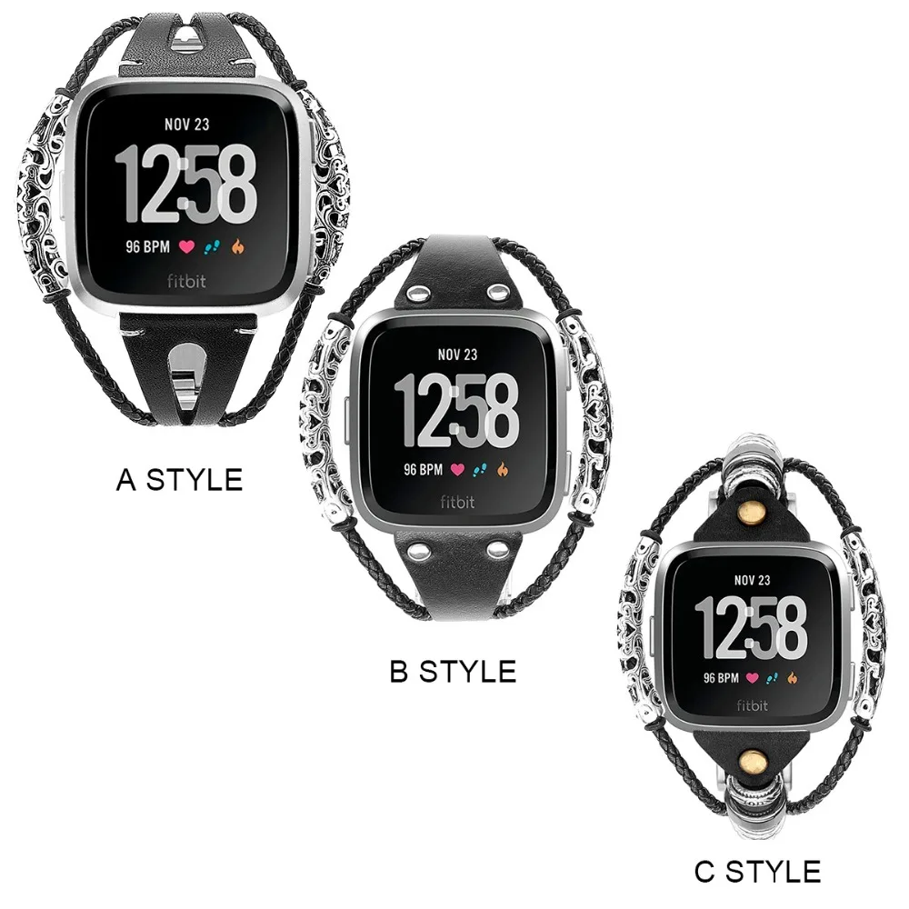 Для FitbitVersa ремешок из натуральной кожи ретро Досуг Женский браслет для Versa Lite Ремешки для наручных часов двойное кольцо Ретро ремешок на запястье
