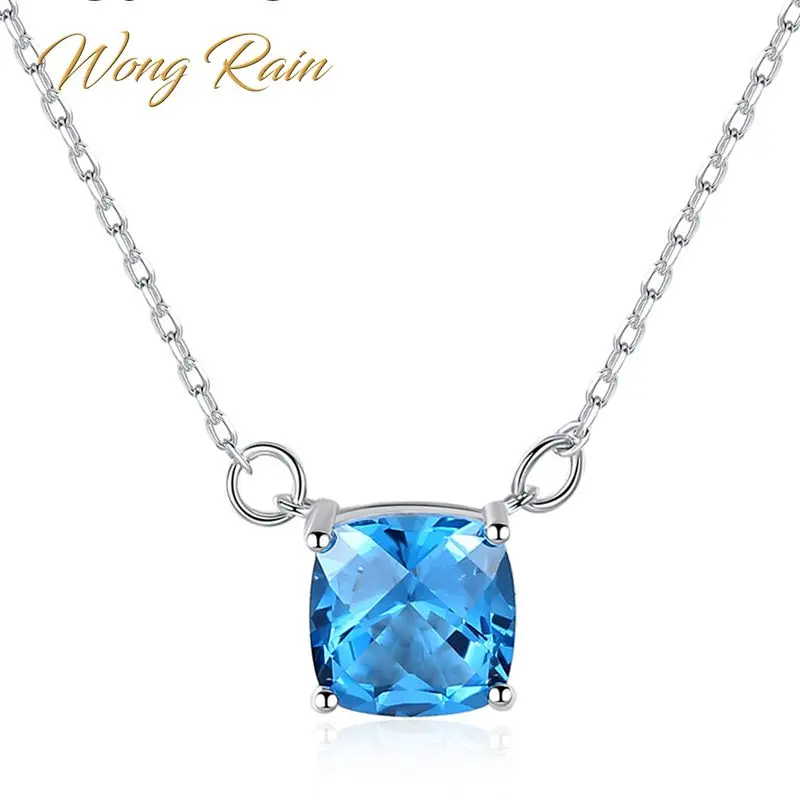 Wong Rain Classic 100% Серебро 925 пробы Природный Голубой топаз Аквамарин полудрагоценный