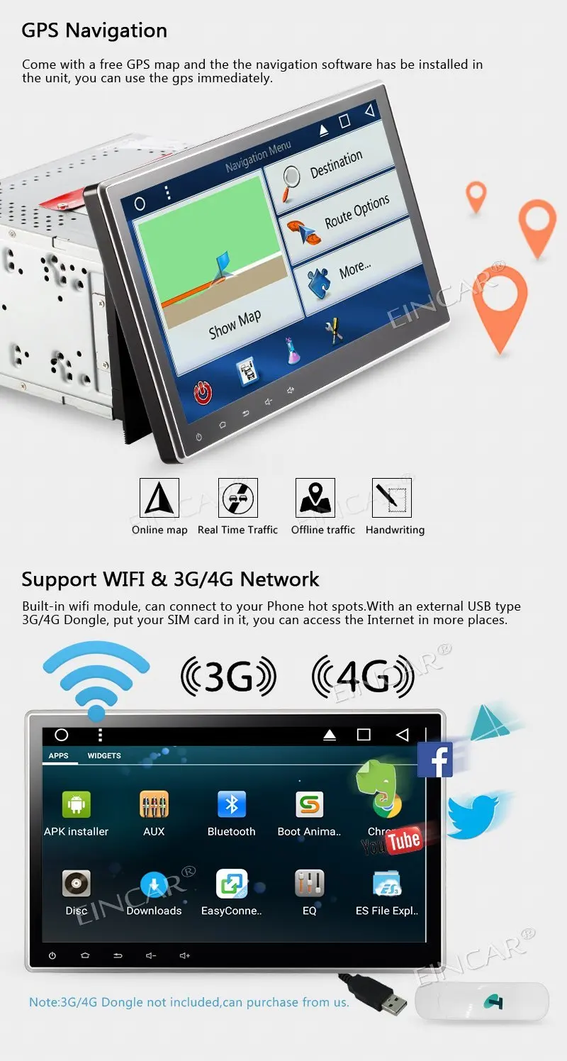 Eincar спереди и сзади Камера + eincar 10.1 'ƈ DIN Android7.1 Авторадио DVD с регулируемым углом