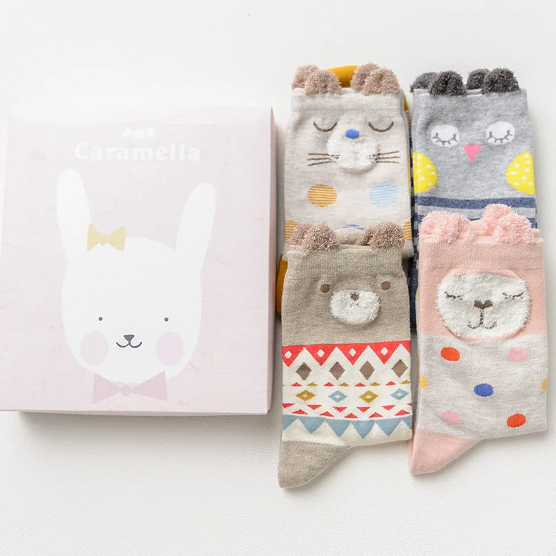 4 пары Caramella хлопок для женщин/для мужчин весна рисунок на тему осени Kawaii экипажа