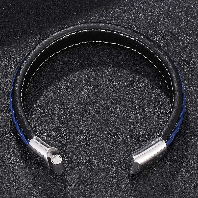 Трендовые браслеты для мужчин черный синий кожаный плетеный браслет 3 цвета