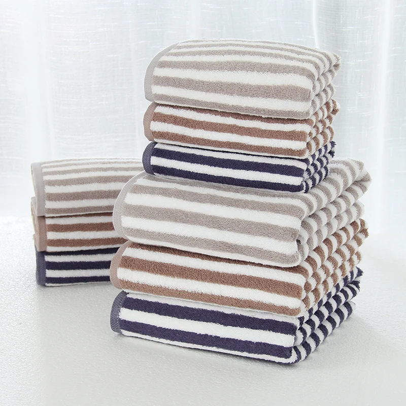New arrival 3pcs/set Wipe hand Wash face Take bath Towel 100% cotton eco-friendly Simple stripe beach set Series | Дом и сад