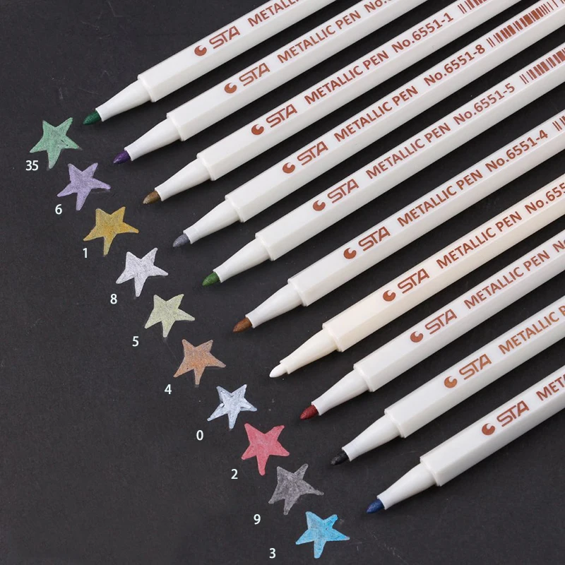 10 видов цветов металлическая маркер ручка для альбома Ремесла стеклянная черная