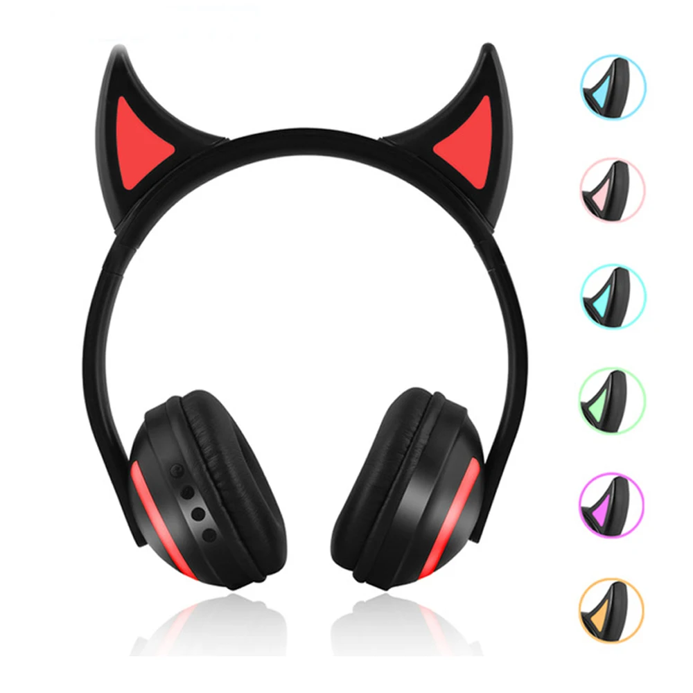 JINSERTA Cat/Rabbit/Deer/Devil наушники для ушей, 7 цветов, светодиодный, мигающий, светящийся, гарнитура для ушей, беспроводные, косплей, BT наушники для детей