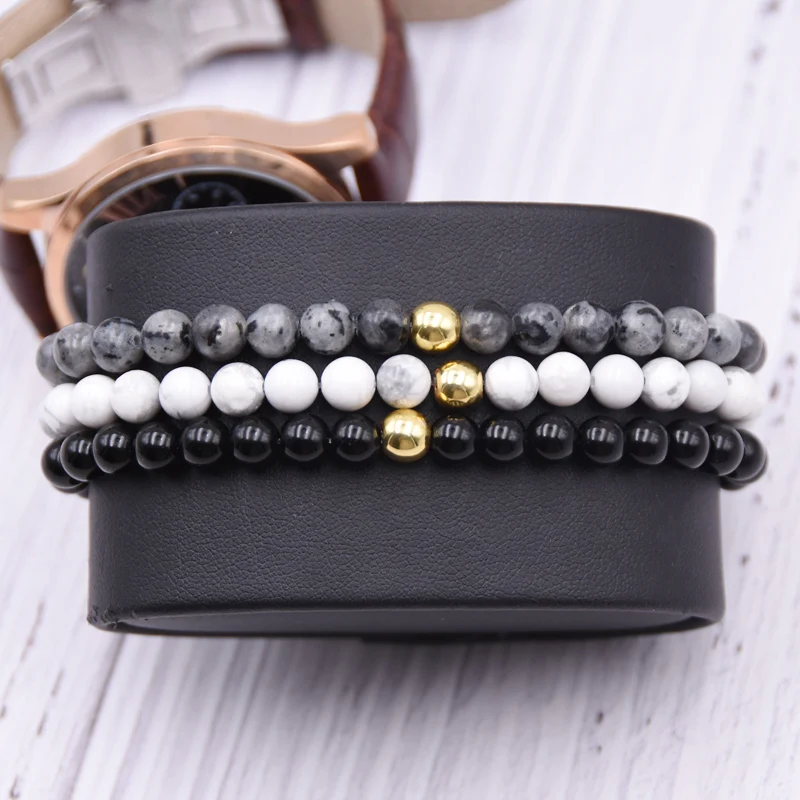 Модный 3 шт./компл. 6 мм маленький браслет с бусинами из натурального камня простой