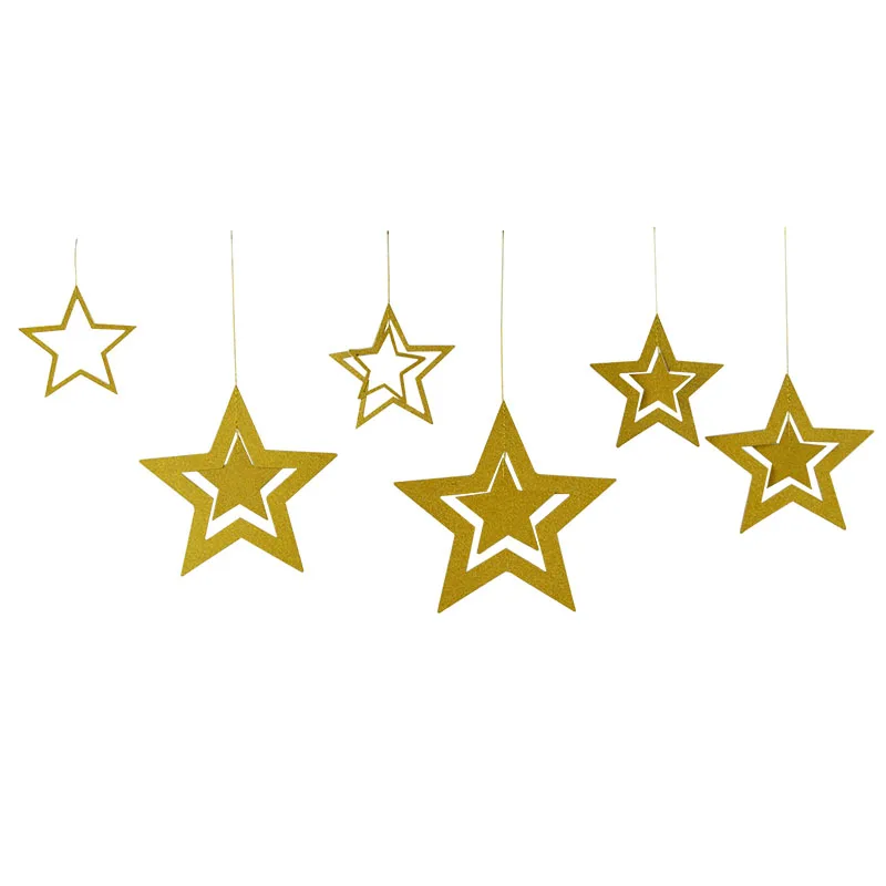 Paper Star Hanging Garland Star Shape String Banners Blue Gold Silver Christmas Banner For Party Home Wall Hanging Decoration