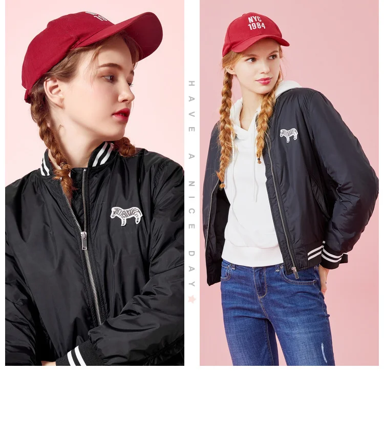 SEMIR Женская вышитая бейсбольная куртка на молнии с драпированными рукавами Спортивная куртка с карманом с контрастной отделкой ребристые манжеты и подол