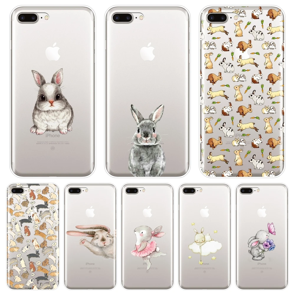 Мягкий силиконовый чехол для телефона iPhone 6 S 7 8 X XR XS Max милый накладка с кроликом