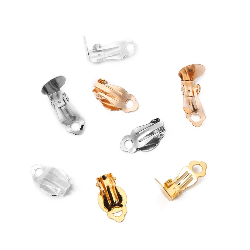 50pcs/lot 10x10mm Gold Silver NO Piercing Earrings Clips Blank Base Settings Craft for DIY Jewelry Making Findings | Украшения и
