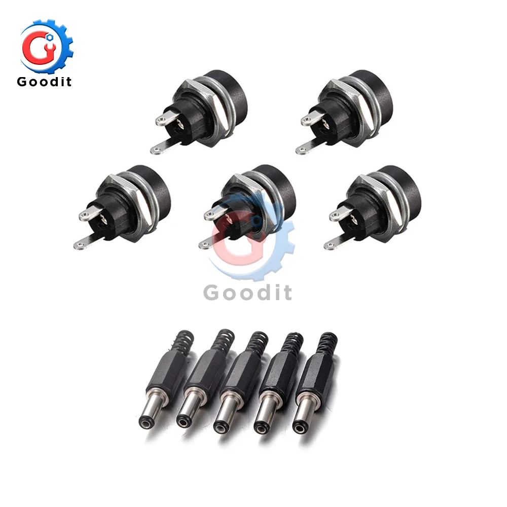 Male5 Female5 type1 10 шт. DC контакт разъема питания 2,1x5,5 мм Гнездовой разъем Jack+ штекер Jack гнездо адаптер PCB Крепление DIY разъем адаптера 2,1X5,5 - Цвет: Male5 Female5 type1