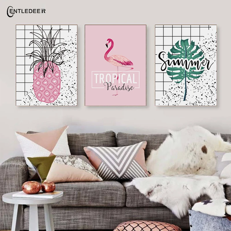 Современные зеленые растения Фрукты Фламинго холст картины книги по искусству