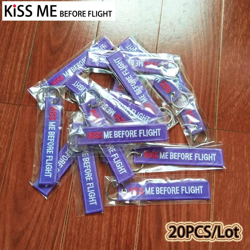 20 шт./лот KISS ME BEFORE FLIGHT вышивка Брелки для женщин сумка Подвеска мужчин