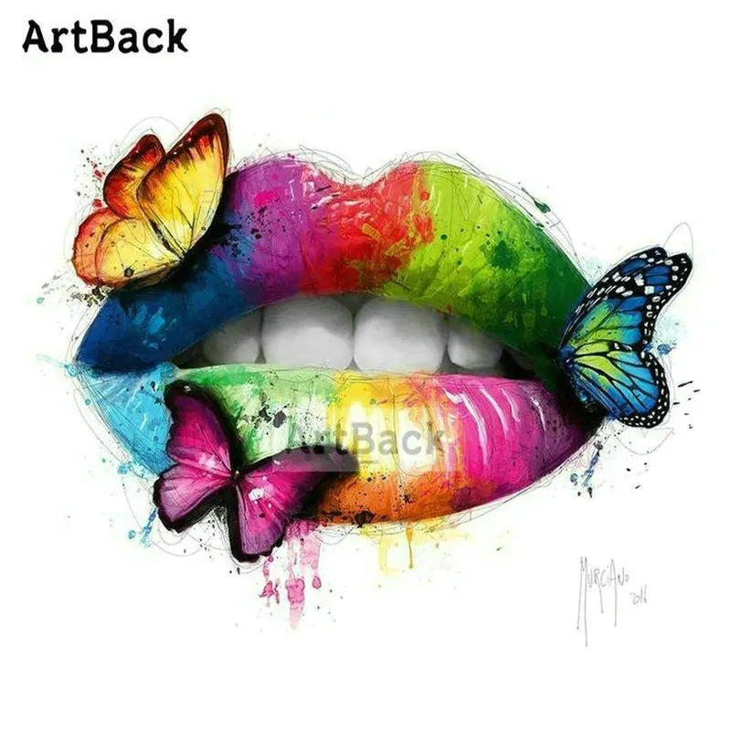 Картина из страз ArtBack5d сделай сам мозаика объемных акварель губы Бабочка полная