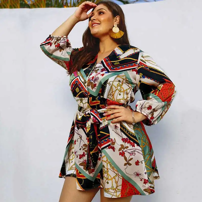 2019 женское платье с цветочным принтом весна большой размер v-образным вырезом и