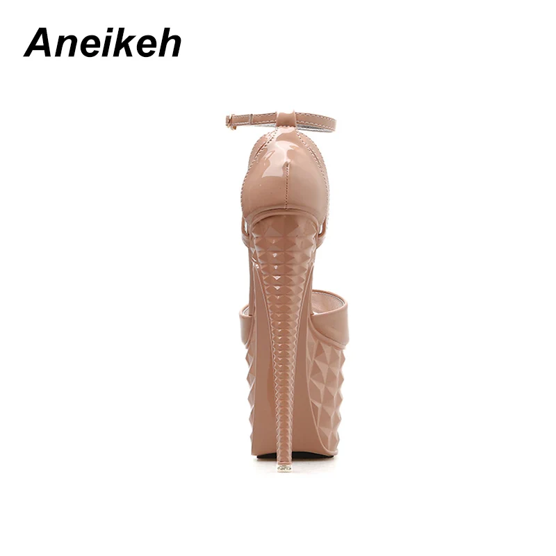 Aneikeh/ г. Женские босоножки из PU искусственной кожи Вечерние туфли на высоком тонком каблуке с открытым носком и закрытой пяткой Офисная Женская обувь на платформе черного и абрикосового цвета, размеры 35-40