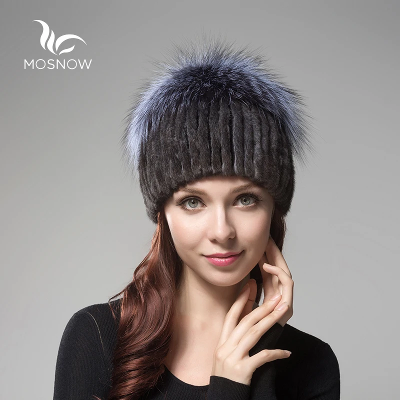 2019 New Fashion Mink Fur Winter Hats For Women Fox Fluffy Pompons Bow Casual Knitted Women's Female Bonnet Beanies | Аксессуары для