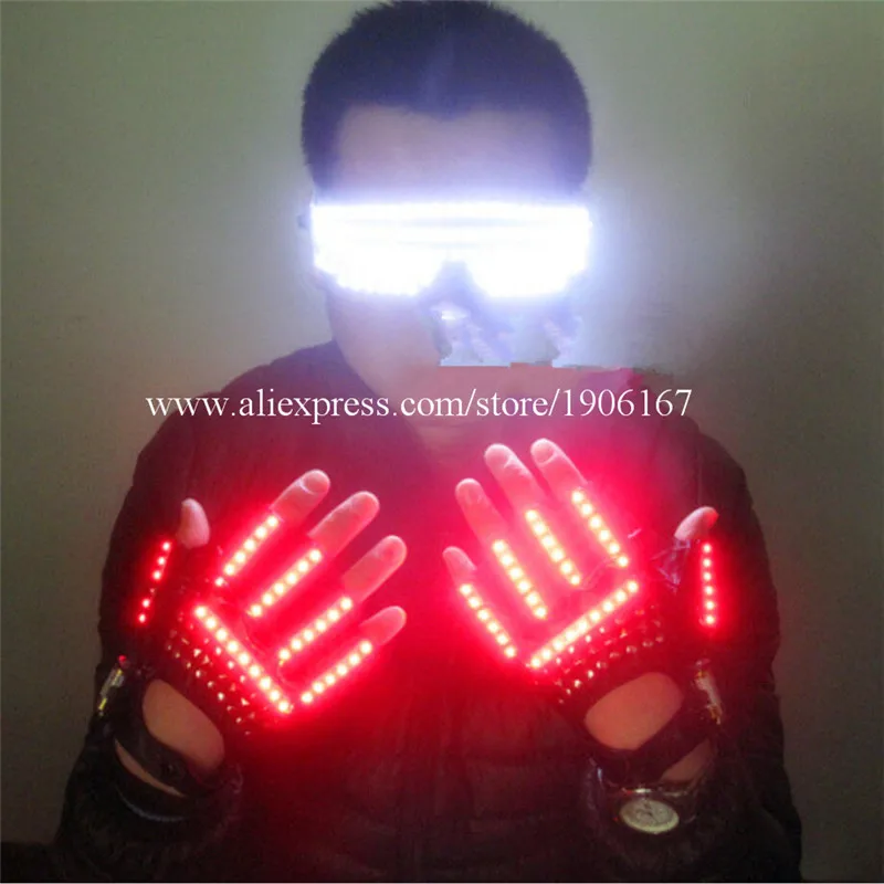 New Hot Dance Red LED Gloves Light Club Show Light Great Pub Party Devices LED Luminous Garment Stage Props Party Supplies