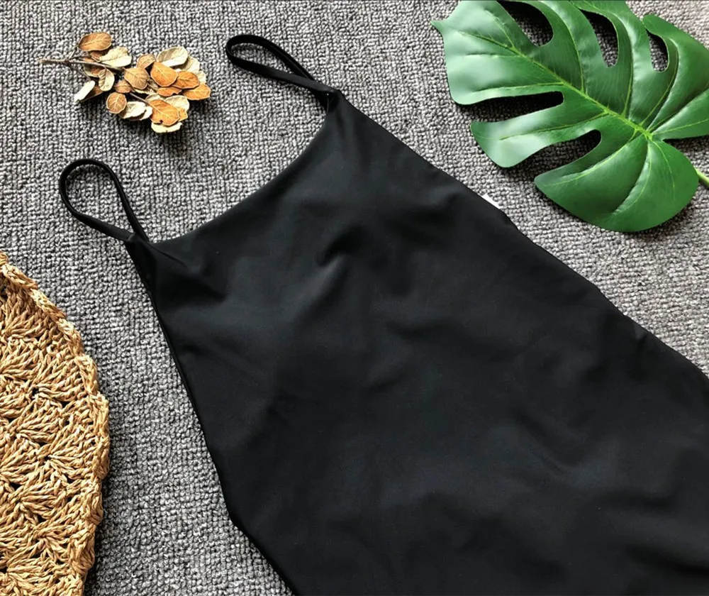 Сексуальный черный струнный Цельный купальник со шнуровкой цельный с открытой