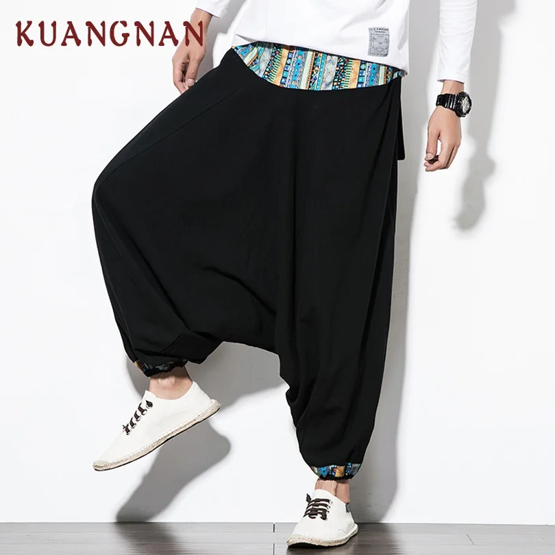 KUANGNAN, китайский стиль, лоскутные брюки, мужские брюки, хип-хоп штаны для бега, мужские спортивные штаны, Японская уличная одежда, мужские штаны