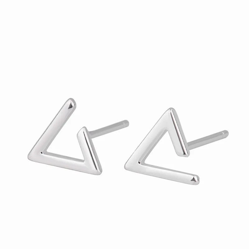 

925 Drawing Triangle Stud Earrings for Women Vintage Antique Silver Color Statement Girl Earring Jewelry Simple Geometric Ear