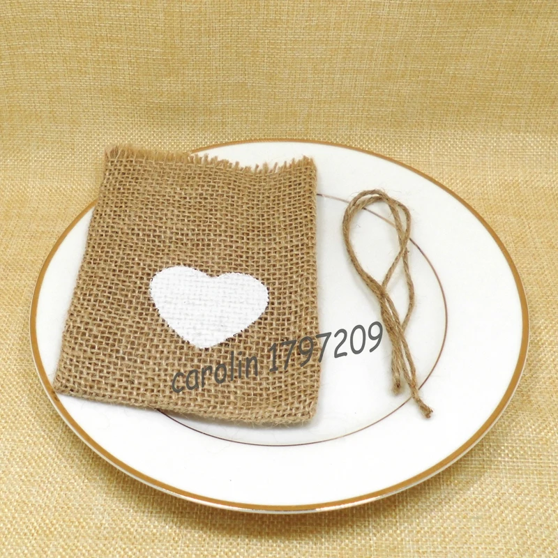 

50pcs/lot Jute burlap bag with Heart pouch candy Bags Eco-friendly Linen Gift Bags Baby Shower vintage rustic wedding decoration