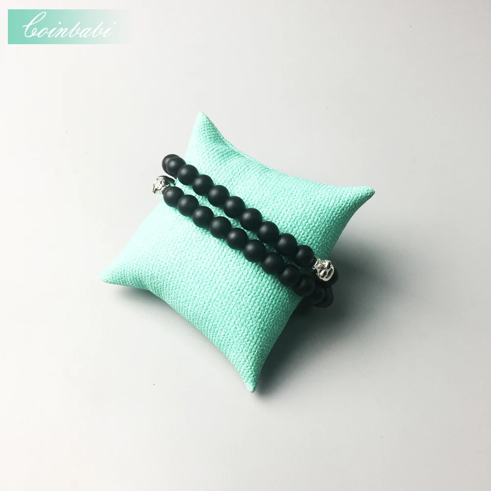 Rebel Skull Chain ribbon necklace Matt-black obsidian beads and skulls Europe Style 2017 Heart Wholesale | Украшения и аксессуары