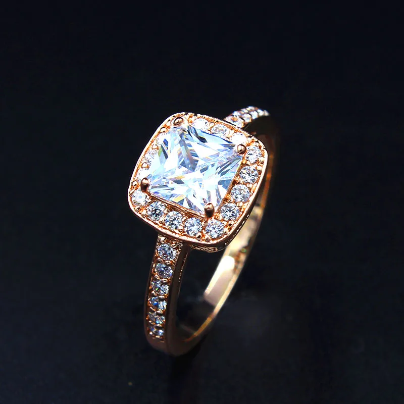 Классические Свадебные Кольца принцессы 1.25ct CZ Stone для женщин цвета розового
