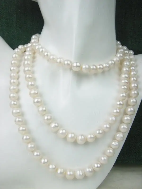 Детали около 42 дюймов 8-9 мм AAA Белый Пресноводный Культивированный круглый жемчуг ожерелье серьги подарок