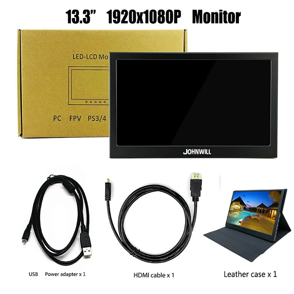 13.3 leather case Новинка 13," портативный компьютерный монитор PC 1920x1080 HDMI PS3 PS4 Xbox360 1080P ips ЖК-СВЕТОДИОДНЫЙ монитор для Raspberry Pi 3 B 2B - Цвет: 13.3 leather case