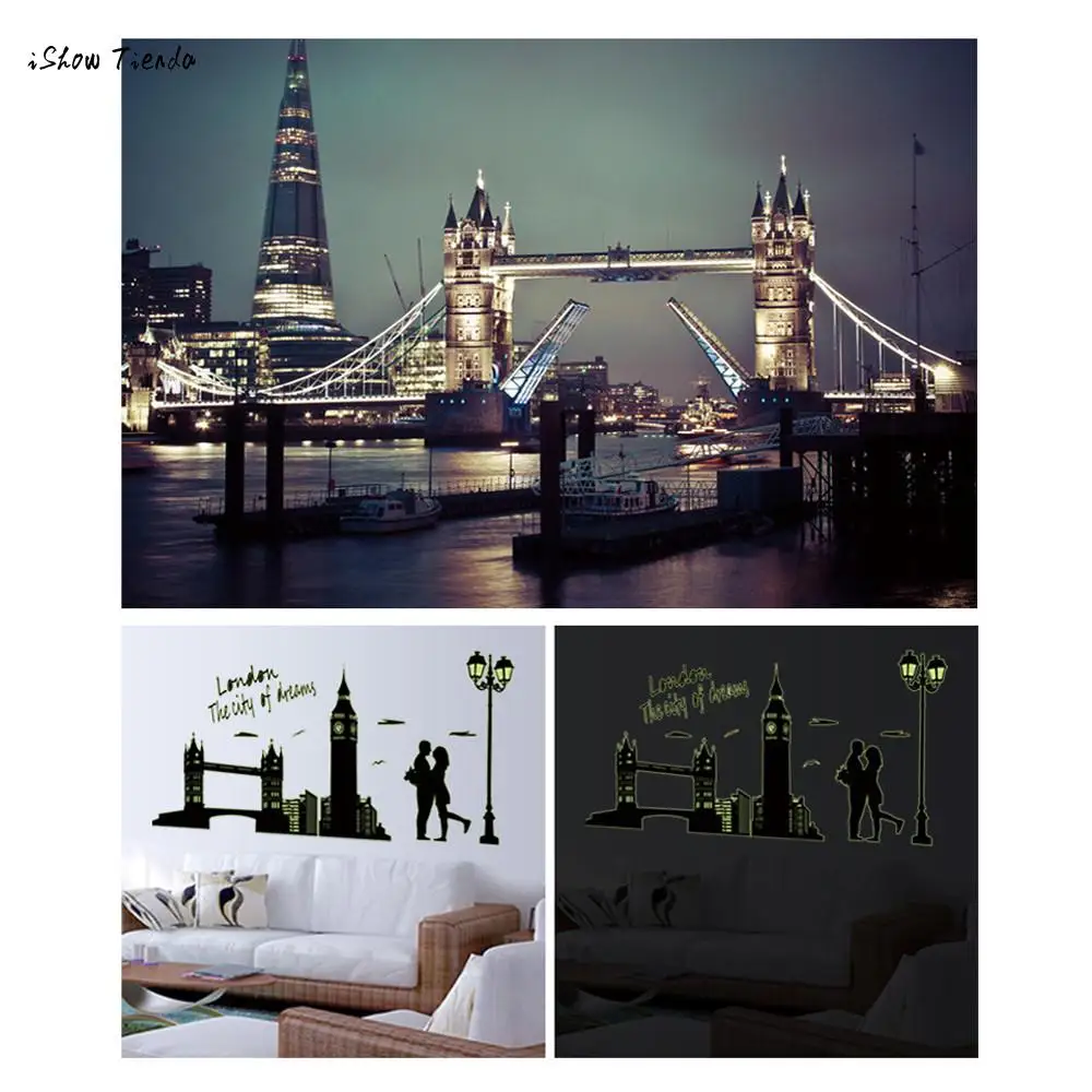 Новинка 1 шт. светящиеся наклейки DIY настенные Лондонский ГОРОД История любви