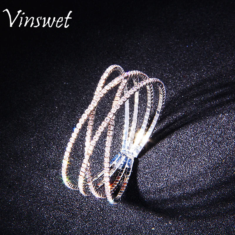 Vinwset Золотой Цвет Циркон Браслет Манжета и Мода Sparkly Кристалл Для Женщин Модные