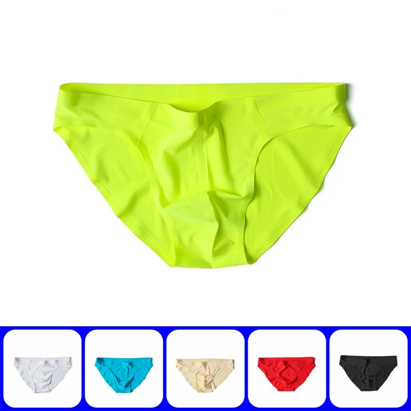 

Sexy Underwear Men Briefs Shorts Cueca Thin Ice Silk Low Waist Panties Solid U Conve Pouch Seamless Underpants Plus Size M-XXL