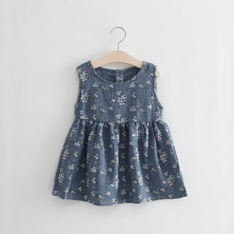 New Floral Prints Cotton Linen Girls Dress Pink Blue Summer Kids Dresses For Super Sweet Princess vestido de festa | Детская одежда и