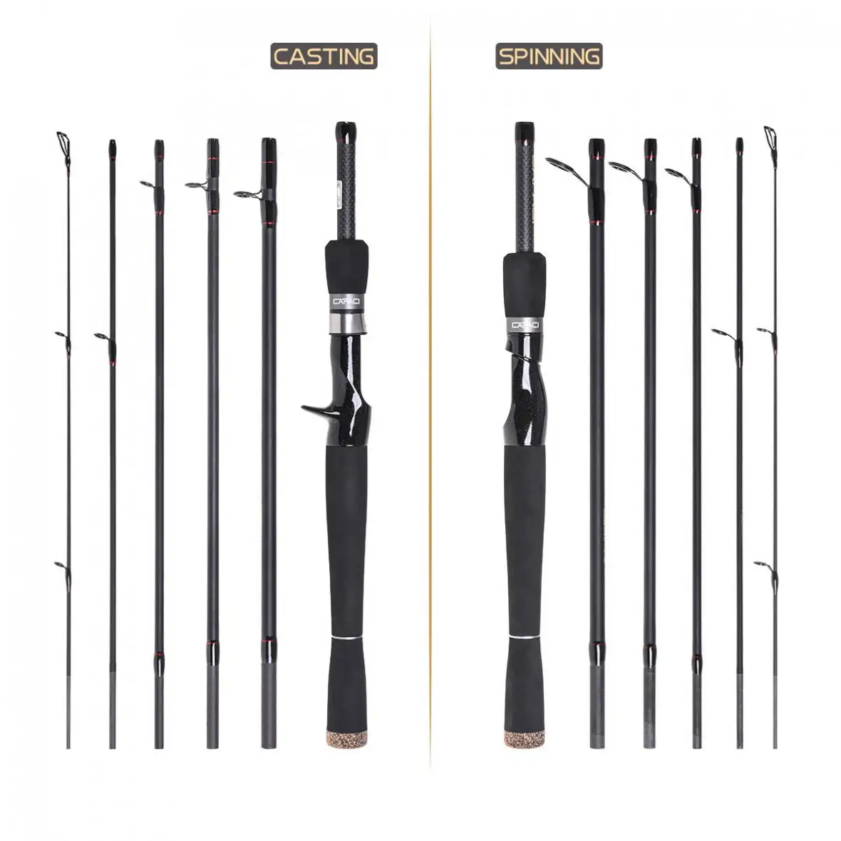 

2.4m 6 Section Durable Carbon Fiber Lure Fishing Rod ML Power Ultra Light Spinning / Casting Fishing Pole