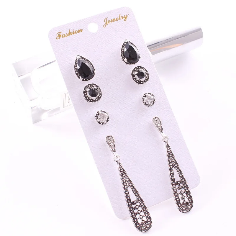 Женский винтажный Комплект сережек 4 пар/компл. серьги с кристаллами в богемном