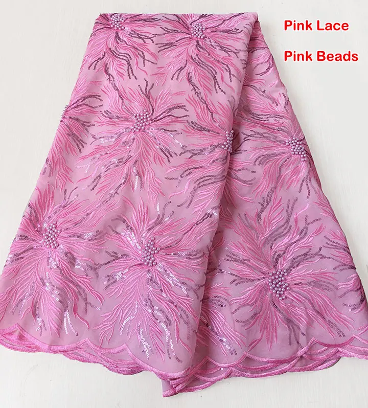 OnlyLace Pink Простая розовая классная вышитая бисером оригинальная швейцарская вуаль кружевная Фантастическая африканская кружевная ткань уникальная нигерийская швейная Ткань 5 ярдов Горячая - Цвет: OnlyLace Pink