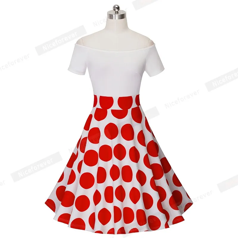Летнее женское винтажное платье с вырезом лодочкой в красный горошек | Женская