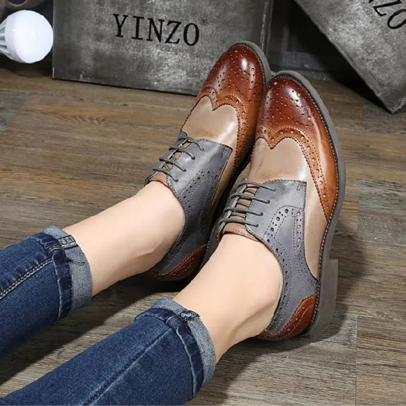 Женские туфли-оксфорды из натуральной овечьей кожи винтажные туфли на плоской