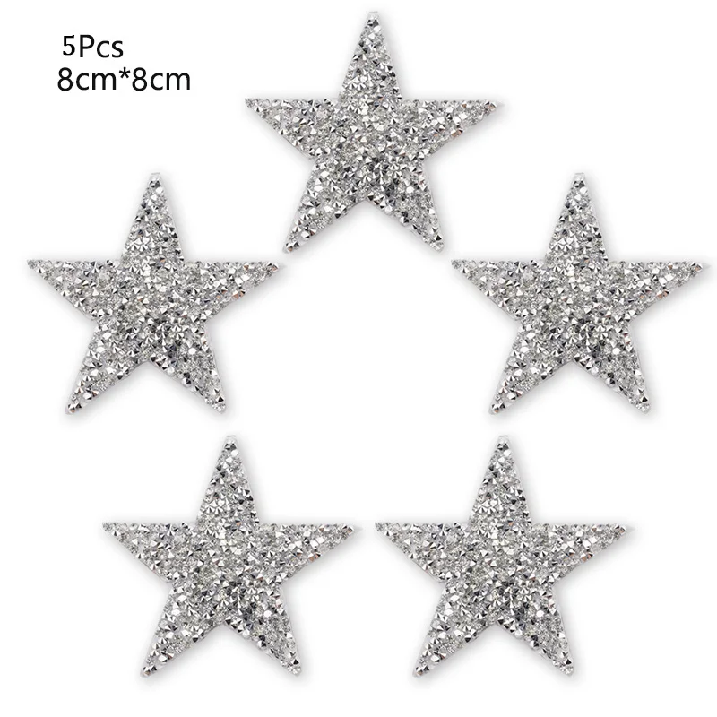 8cm white 5piece 4 см, 6 см, 8 см термостразы в форме звезды, со стразами Смешанные Вышитые термоклейкая Заплата Для нашивка для одежды паста для одежды брюки обувь - Цвет: 8cm white 5piece