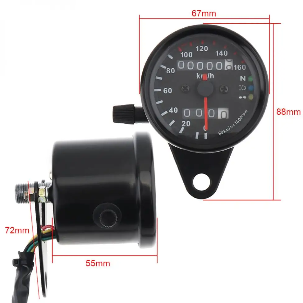 12V Universal Two Color LED Night Light Motorcycle Speedometer Metal Double Counting Mileage Meter Speed Code Table | Автомобили и
