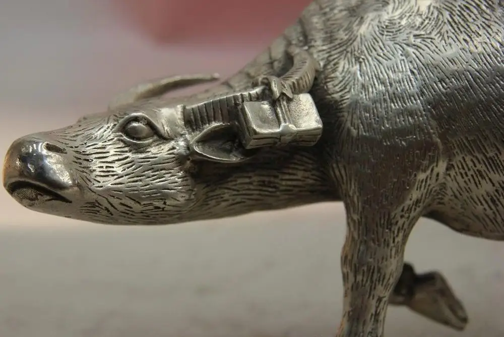 Китай белая медь серебро старый Вакеро книга бык быка коровы скульптура статуя |