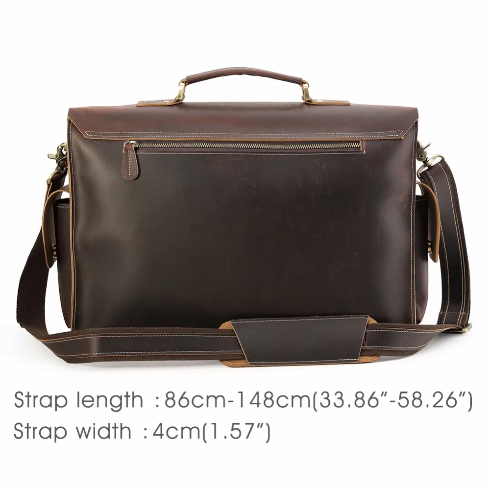 TIDING Mens Genuine Briefcases For 17&quot Laptop Bag Vintage Style Cross Body Shoulder Messenger Crazy horse Leather New 1406 | Багаж и