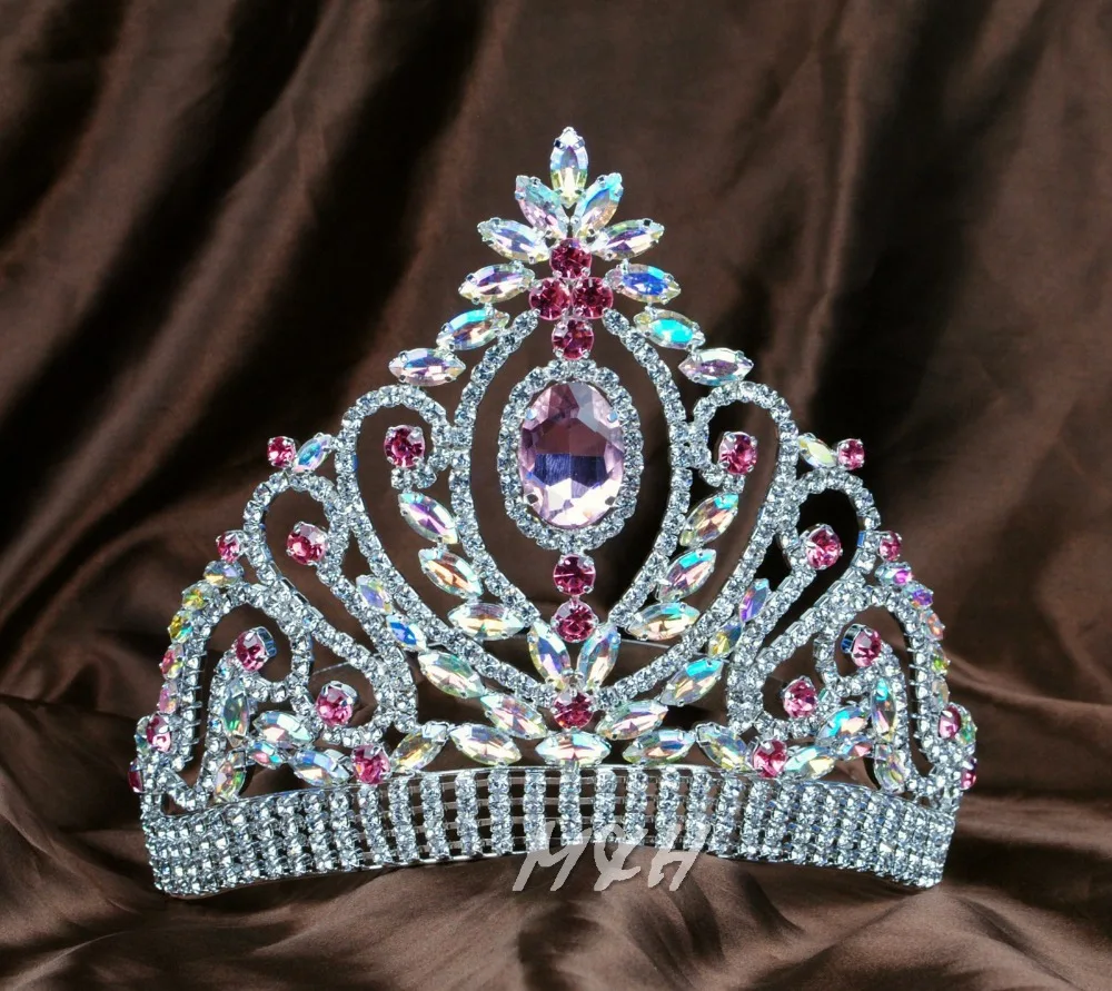 Тиара королевская принцесса 6 дюймов Цветочная диадема розовые и прозрачные