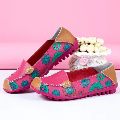 Туфли женские из натуральной кожи плоская подошва цветочный принт без застежки